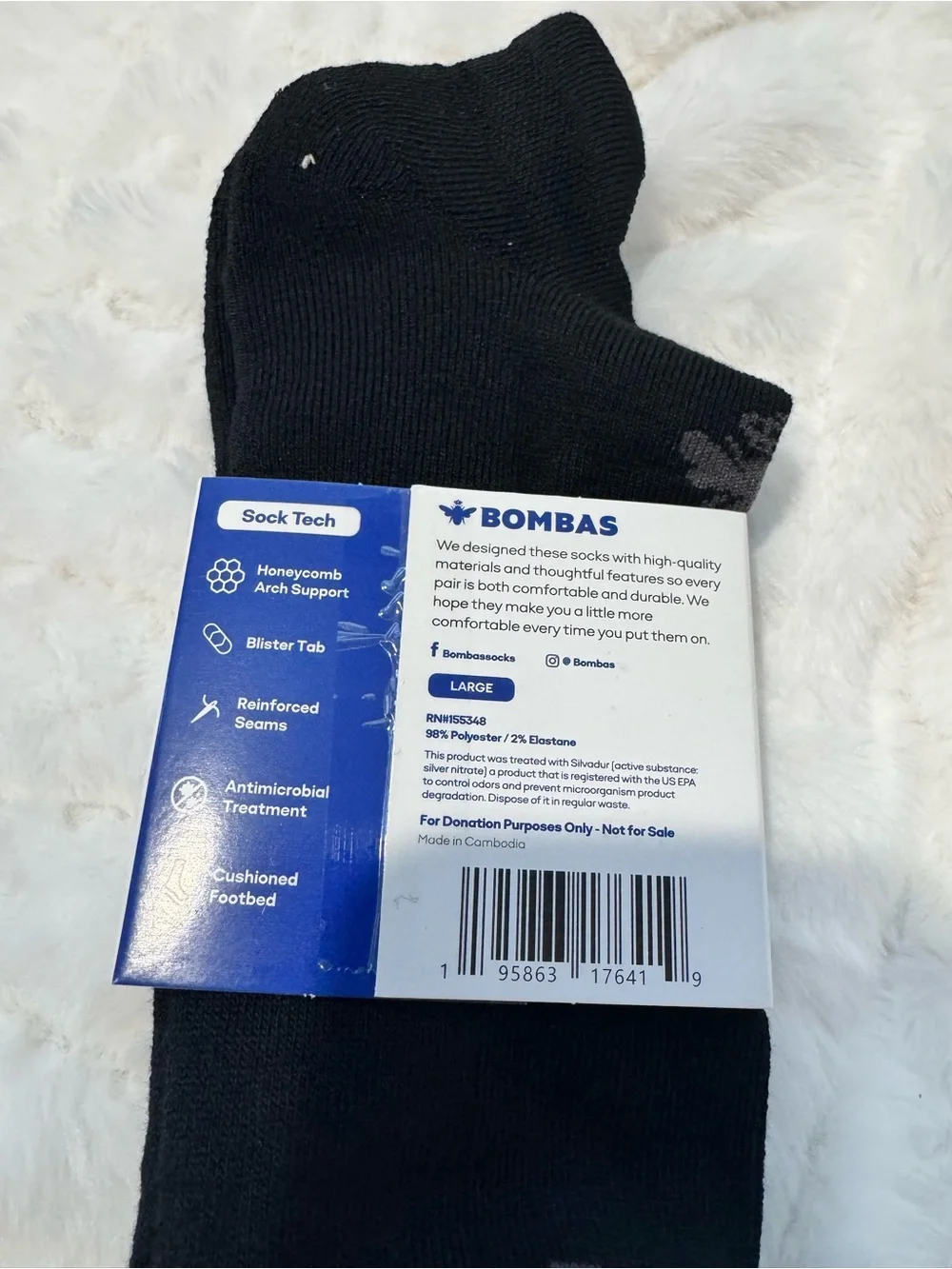5 Ct Lot Bombas Black Men’s Athletic Ankle Socks New